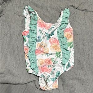 Cheeky Plum Kids Floral One Piece Swimsuit - Green and Pink
